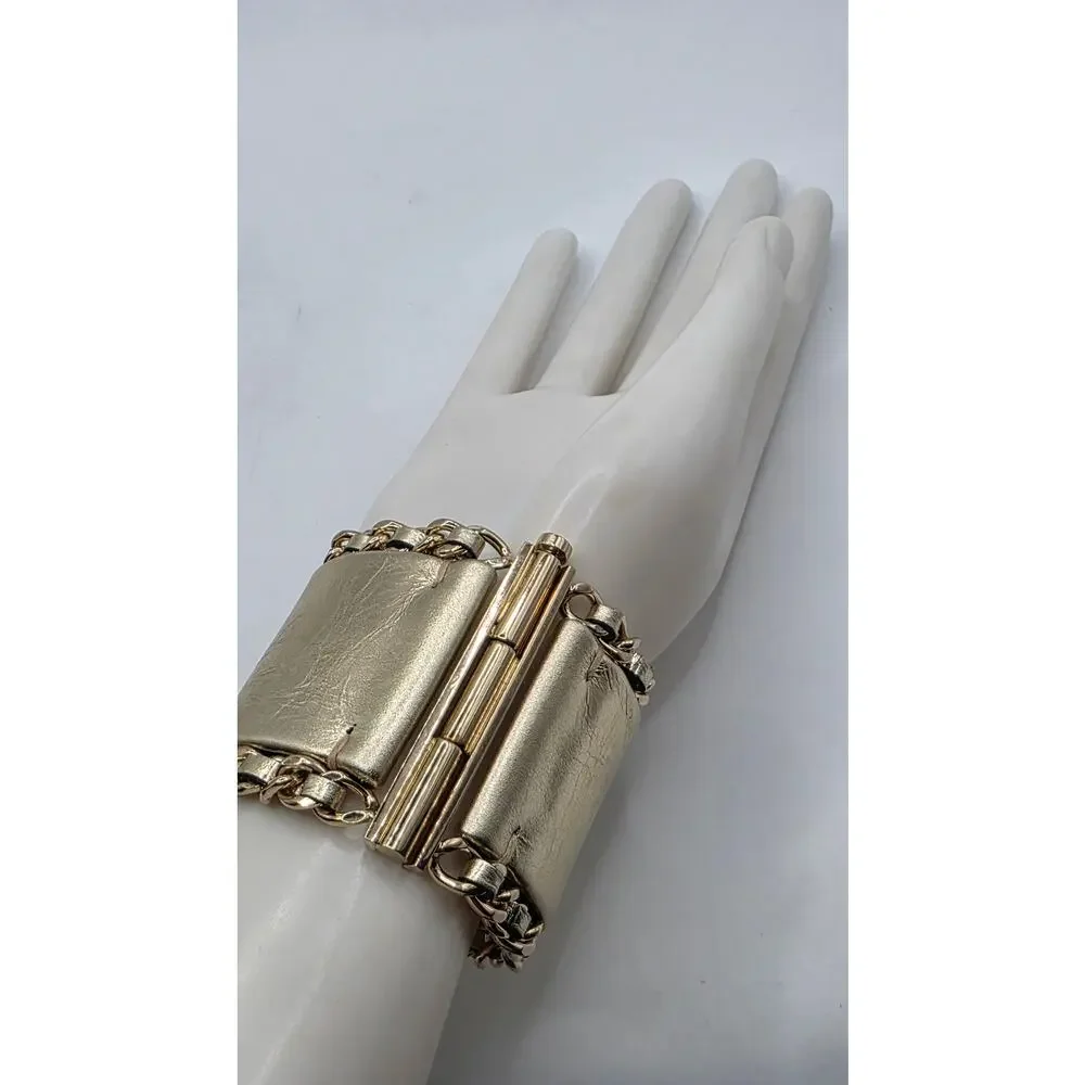 Chanel Gold-tone Leather Interlocking CC Wide Bracelet